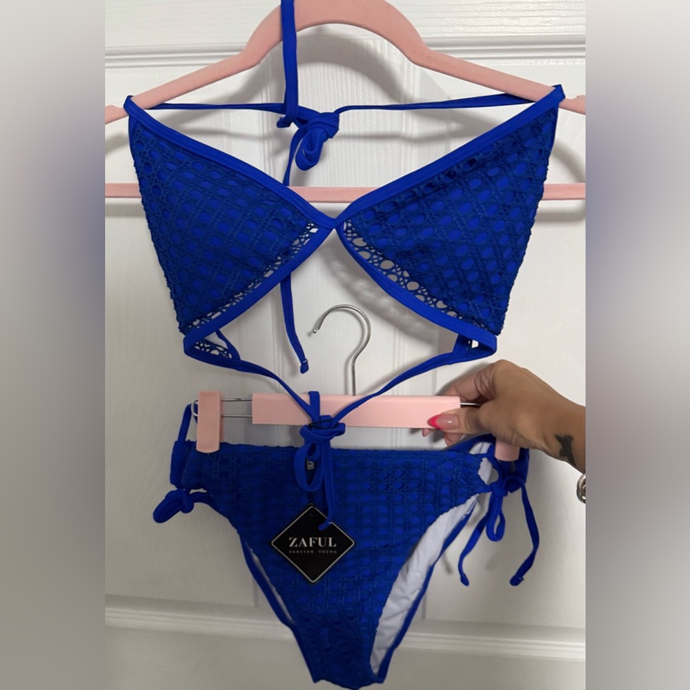Zaful Blue Crochet Bikini